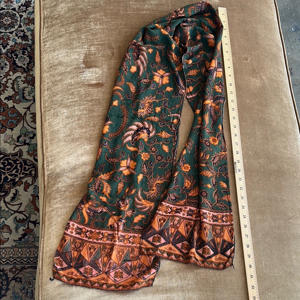 Can be sash belt neck scarf head bandana Deep green Orange floral Soft fabric